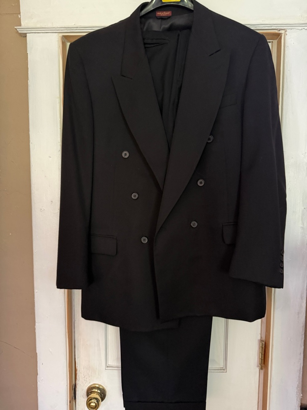 Men's Double-Breasted Black Suit 100% Wool